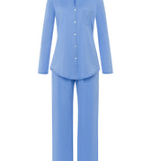 77956 Cotton Deluxe L/Slv Btt Front Pajama - 2596 Azurine