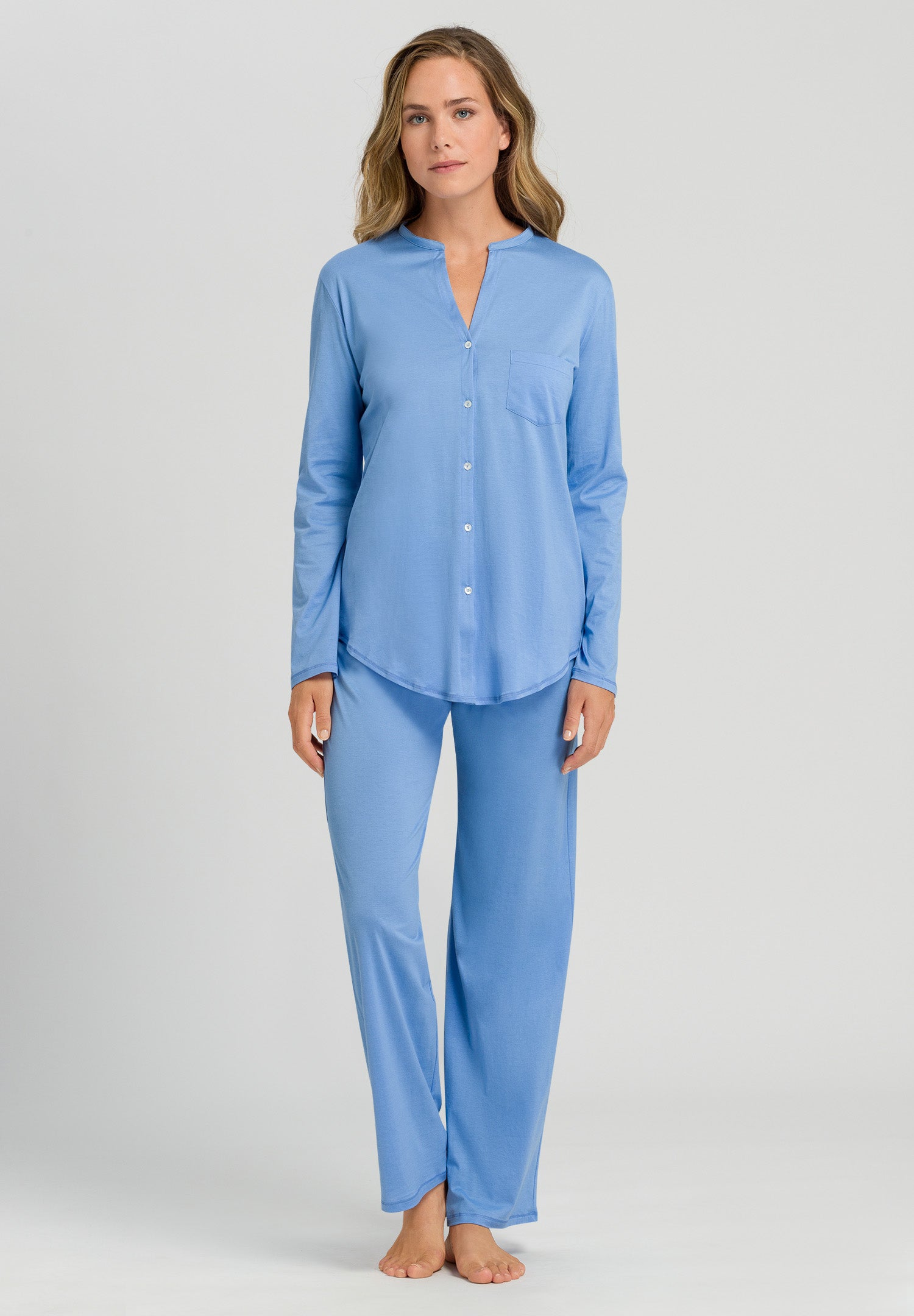 77956 Cotton Deluxe L/Slv Btt Front Pajama - 2596 Azurine