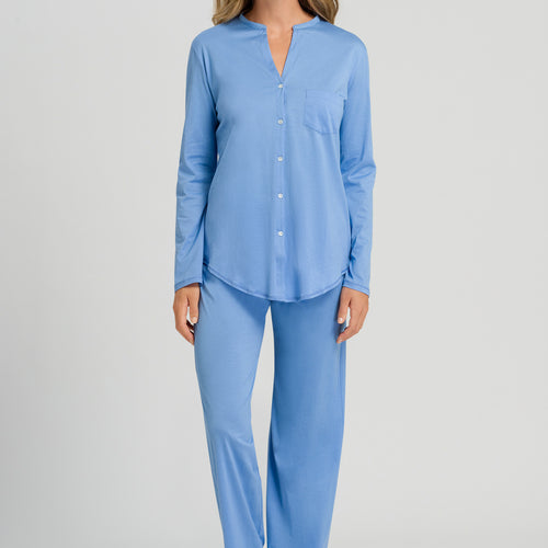 77956 Cotton Deluxe L/Slv Btt Front Pajama - 2596 Azurine