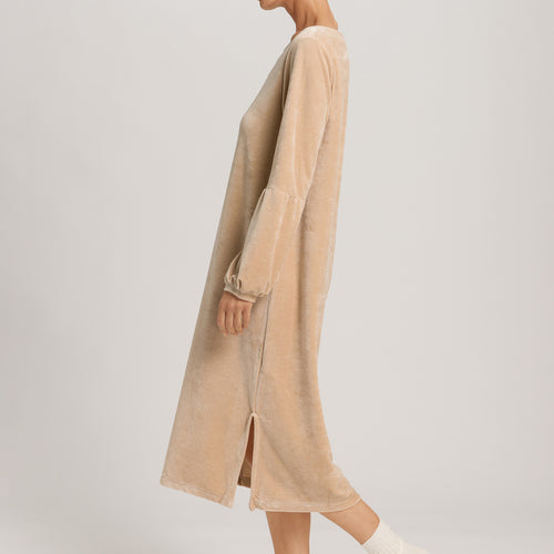 Favourites Round Neck Velvet Dress With Balloon Sleeves | Coffee Quartz 78110-2216