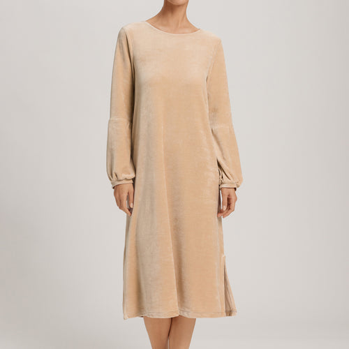 Favourites Round Neck Velvet Dress With Balloon Sleeves | Coffee Quartz 78110-2216