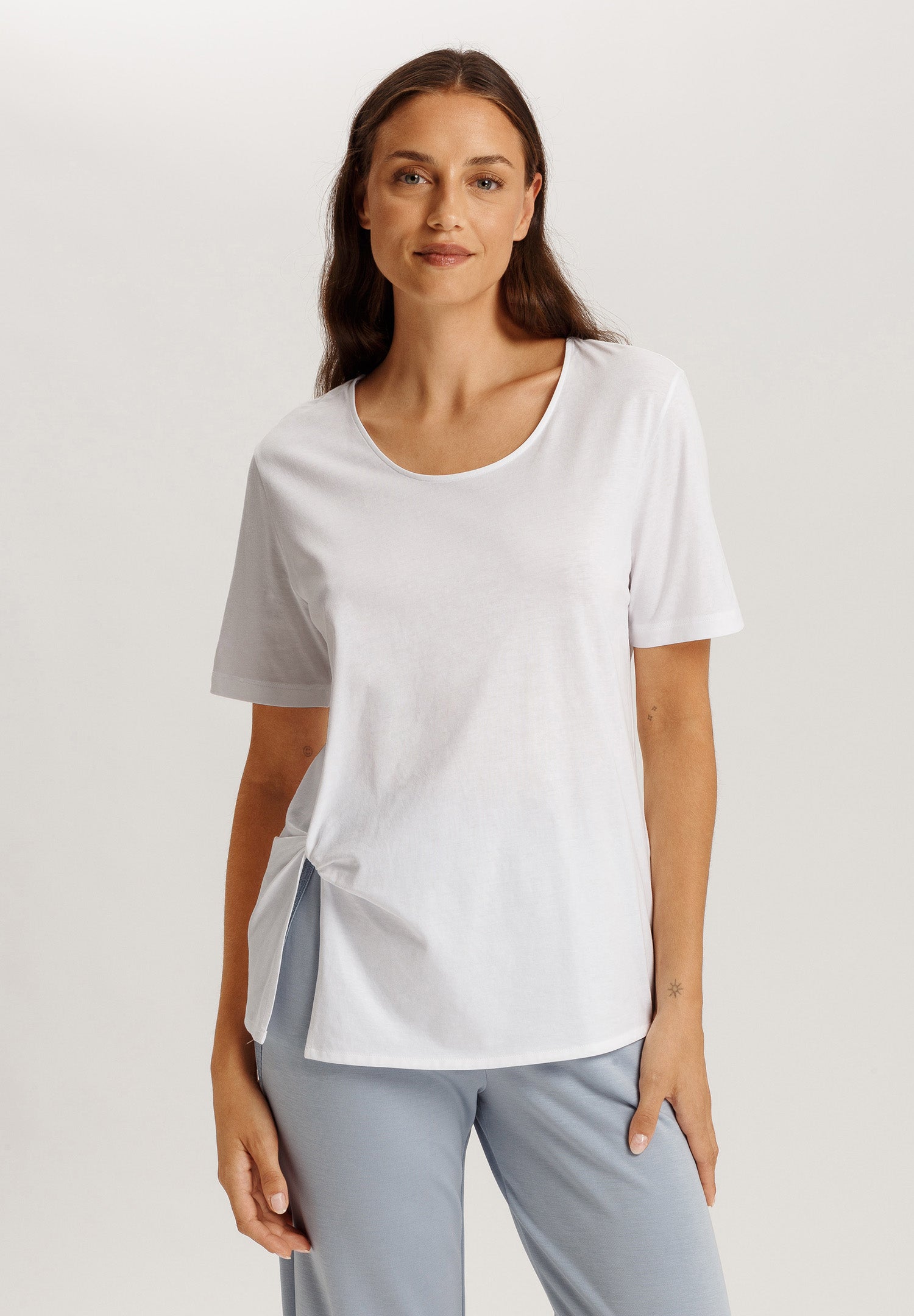 Natural Shirt Cotton Scoop Neck Top With Knot Detail | White 78402-101