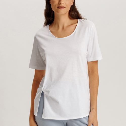 Natural Shirt Cotton Scoop Neck Top With Knot Detail | White 78402-101