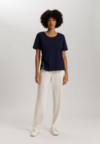 Natural Shirt Cotton Scoop Neck Top With Knot Detail | Deep Navy 78402-1610