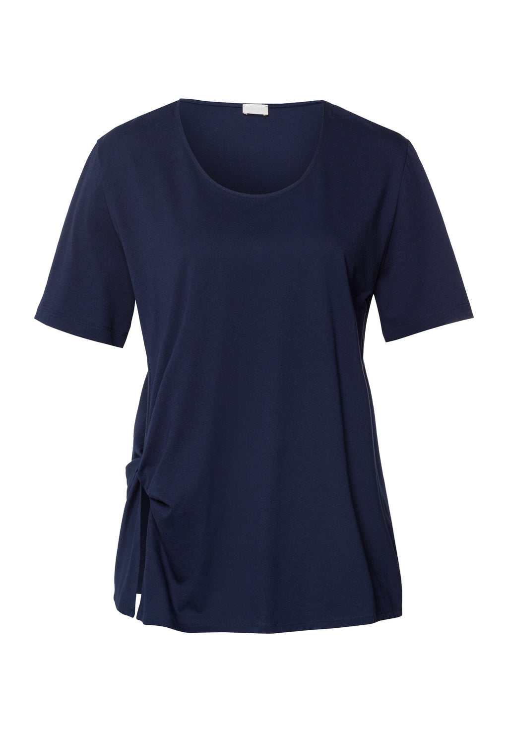 Natural Shirt Cotton Scoop Neck Top With Knot Detail | Deep Navy 78402-1610