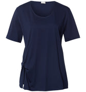 Natural Shirt Cotton Scoop Neck Top With Knot Detail | Deep Navy 78402-1610