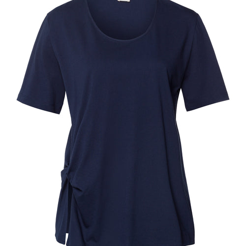 Natural Shirt Cotton Scoop Neck Top With Knot Detail | Deep Navy 78402-1610