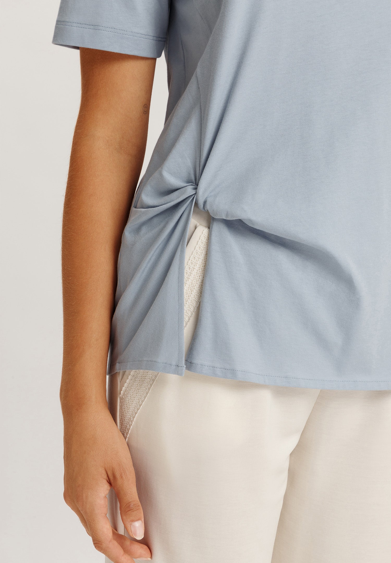 Natural Shirt Cotton Scoop Neck Top With Knot Detail | Sea Breeze 78402-2622