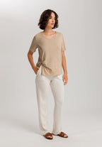 Natural Shirt Cotton Scoop Neck Top With Knot Detail | Iced Cappuccino 78402-2846