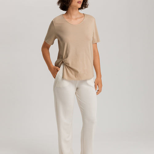 Natural Shirt Cotton Scoop Neck Top With Knot Detail | Iced Cappuccino 78402-2846