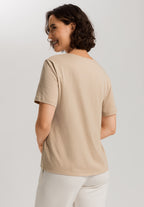 Natural Shirt Cotton Scoop Neck Top With Knot Detail | Iced Cappuccino 78402-2846