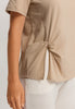 Natural Shirt Cotton Scoop Neck Top With Knot Detail | Iced Cappuccino 78402-2846