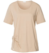 Natural Shirt Cotton Scoop Neck Top With Knot Detail | Iced Cappuccino 78402-2846