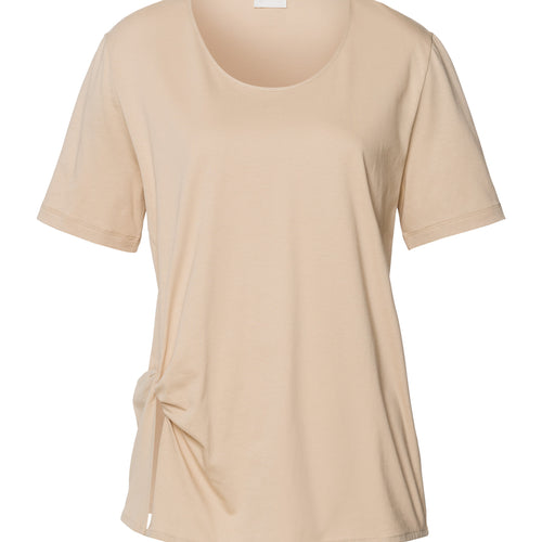 Natural Shirt Cotton Scoop Neck Top With Knot Detail | Iced Cappuccino 78402-2846