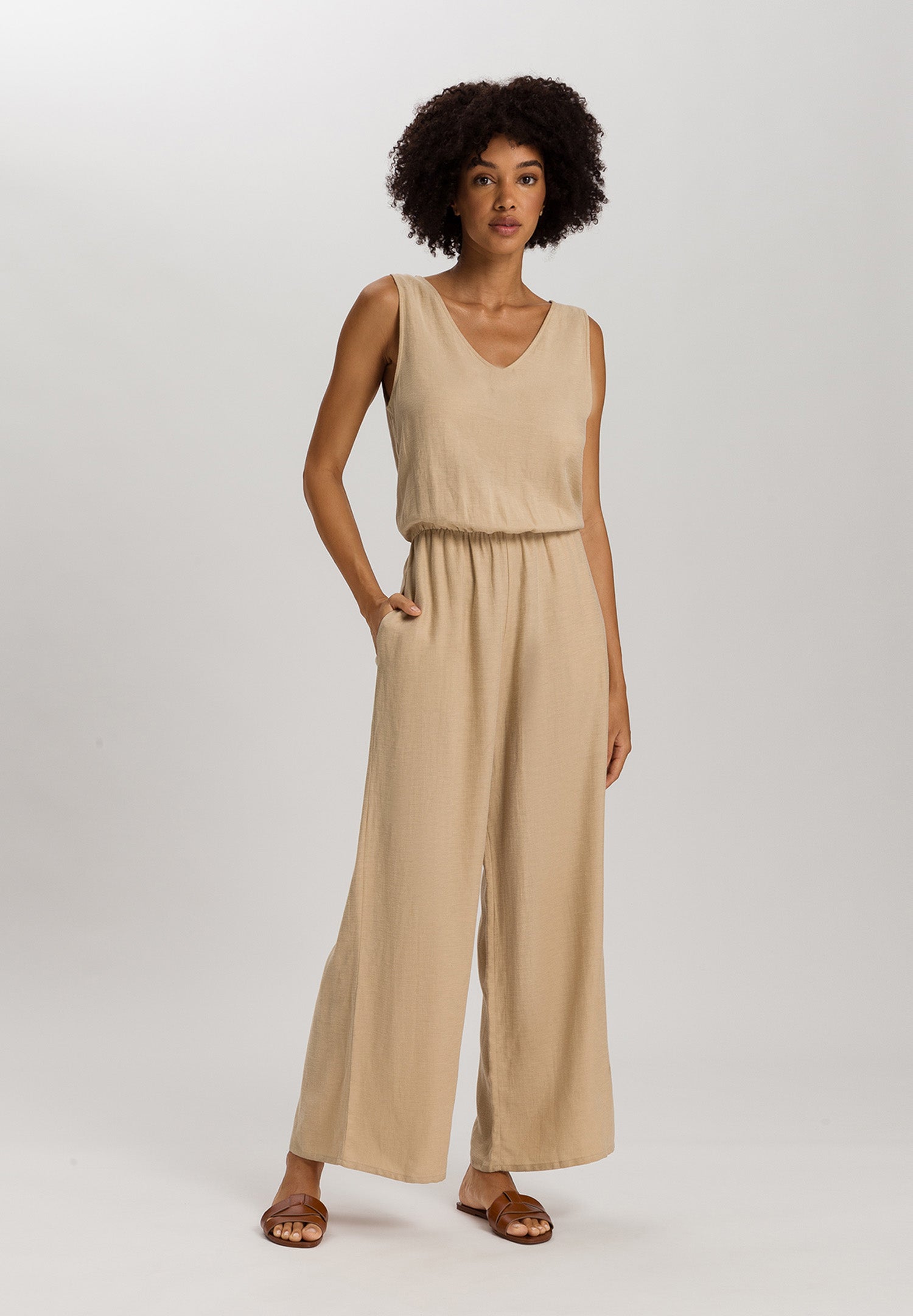 Urban Casuals Linen Blend Jumpsuit | Iced Cappuccino 78532-2846