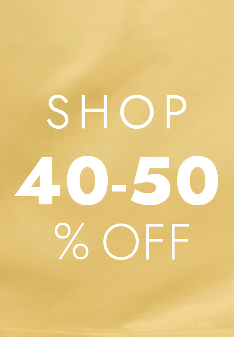 "shop 40-50% off" promo text on yellow background