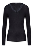 Woolen Lace Fine Ribbed Wool And Silk  V-Neck Top | Black 70914-019