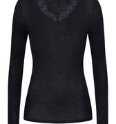 Woolen Lace Fine Ribbed Wool And Silk  V-Neck Top | Black 70914-019