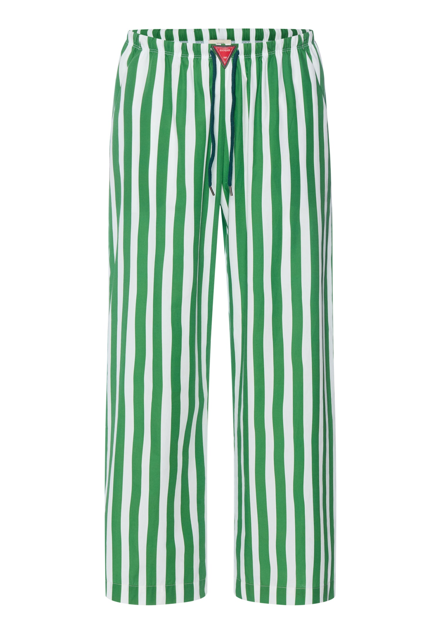 Green and white striped pants on a white background