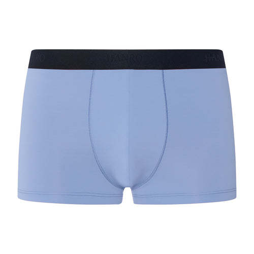 Light blue boxer briefs with a black waistband on a white background