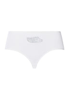 White underwear with a embroidered design on a white background