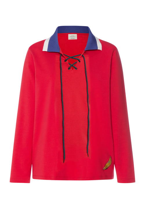 Charlotte Adam x HANRO Cotton Blend Lace-Up Collared Shirt | Cherry Red 74718-2442