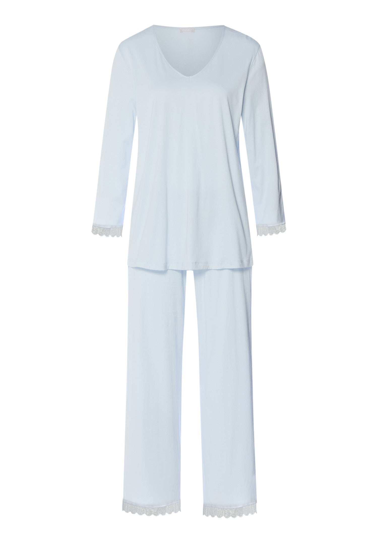 Inaya Scalloped Lace Cotton Pajama Set | Watery Blue 74739-2244