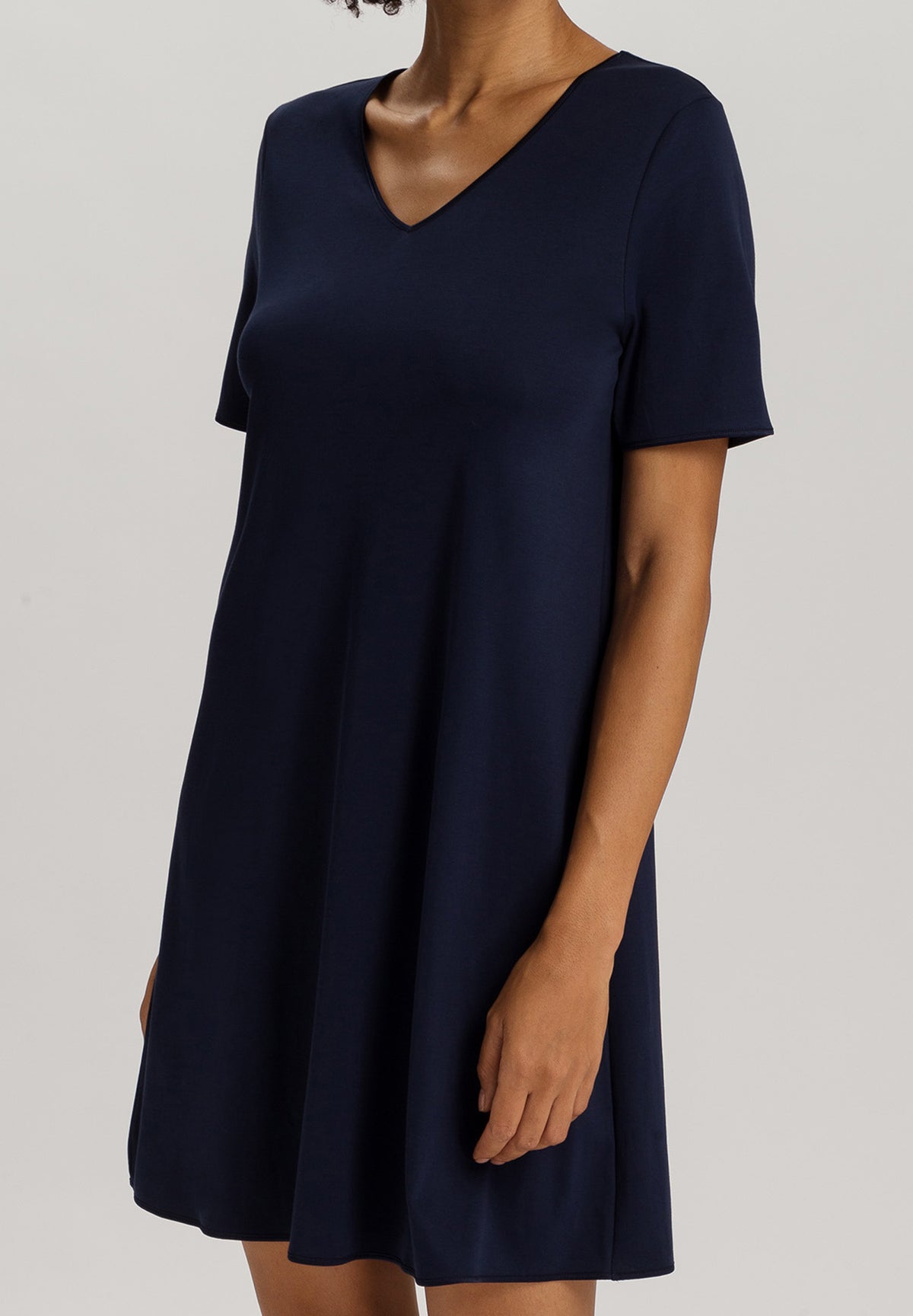 Cotton Silk V-Neck Cotton Nightgown | Deep Navy 74814-1610