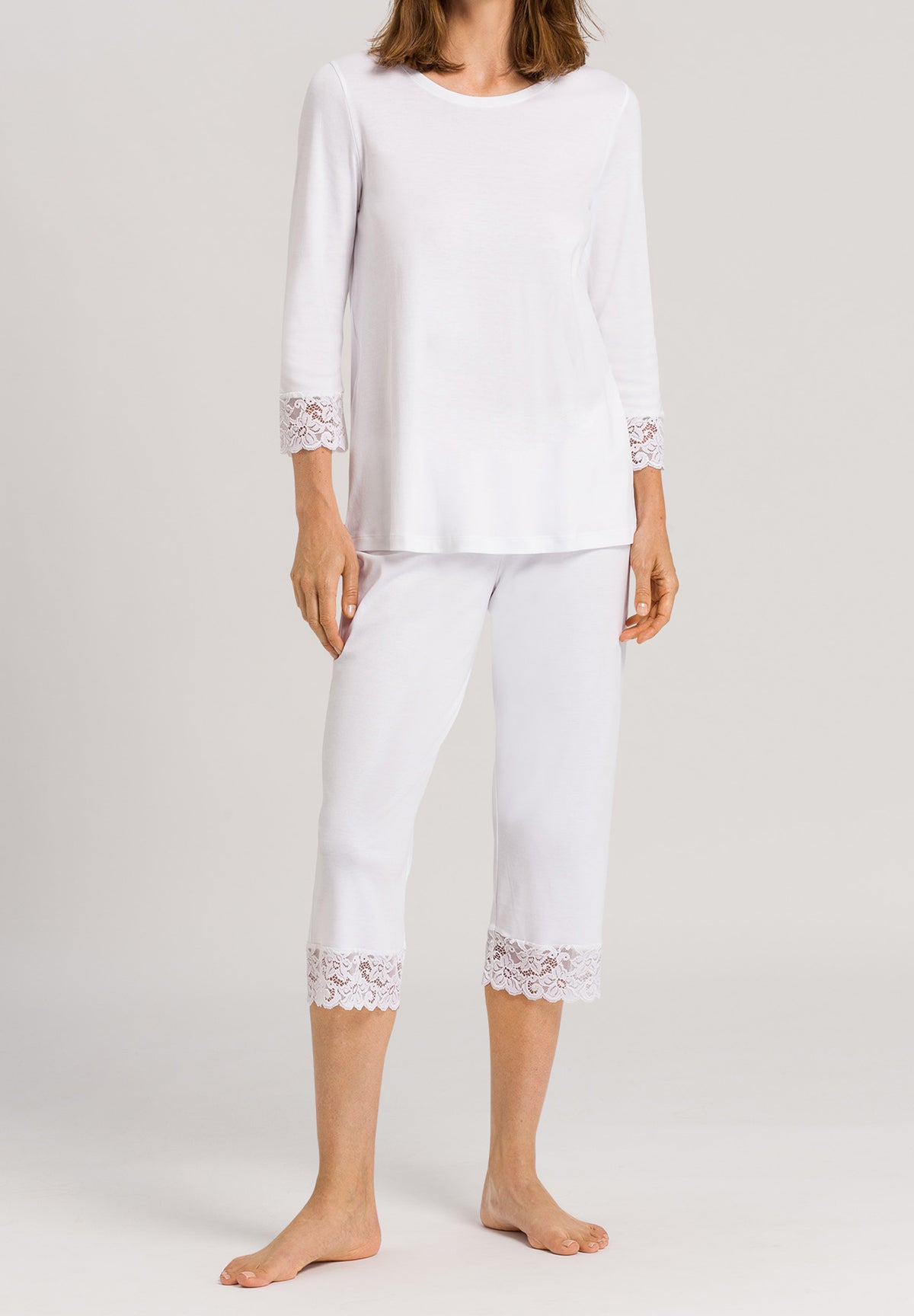 Moments Lace Trim Cotton Pajama Set | White 77928-101