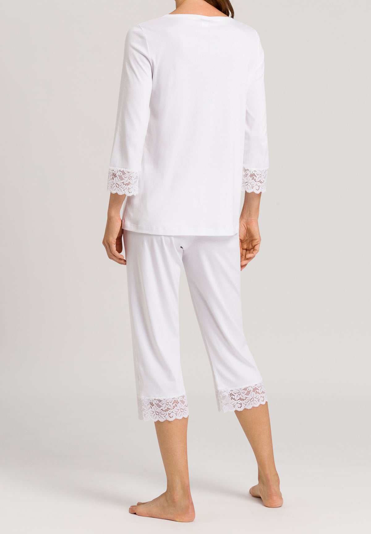 Moments Lace Trim Cotton Pajama Set | White 77928-101