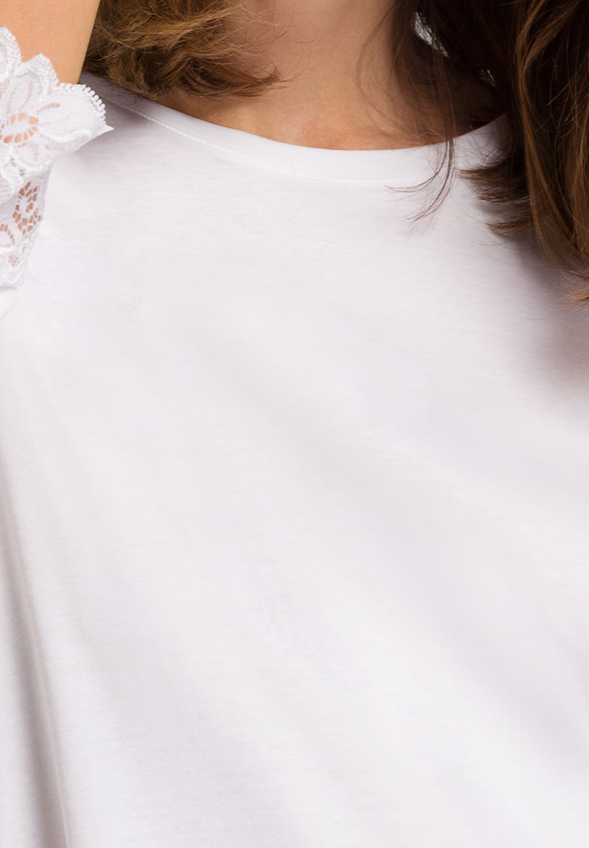 Moments Lace Trim Cotton Pajama Set | White 77928-101