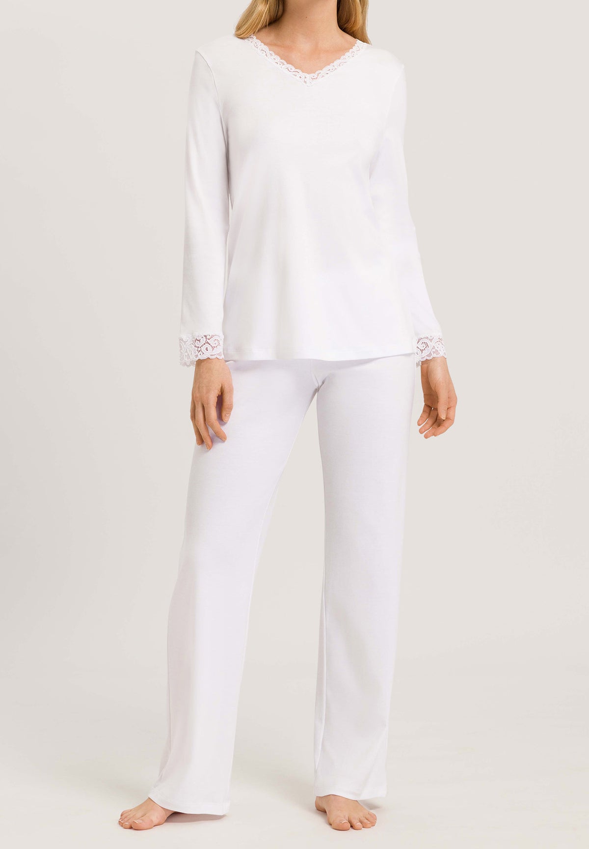 Moments Lace Trim Cotton Pajama Set | White 77041-101