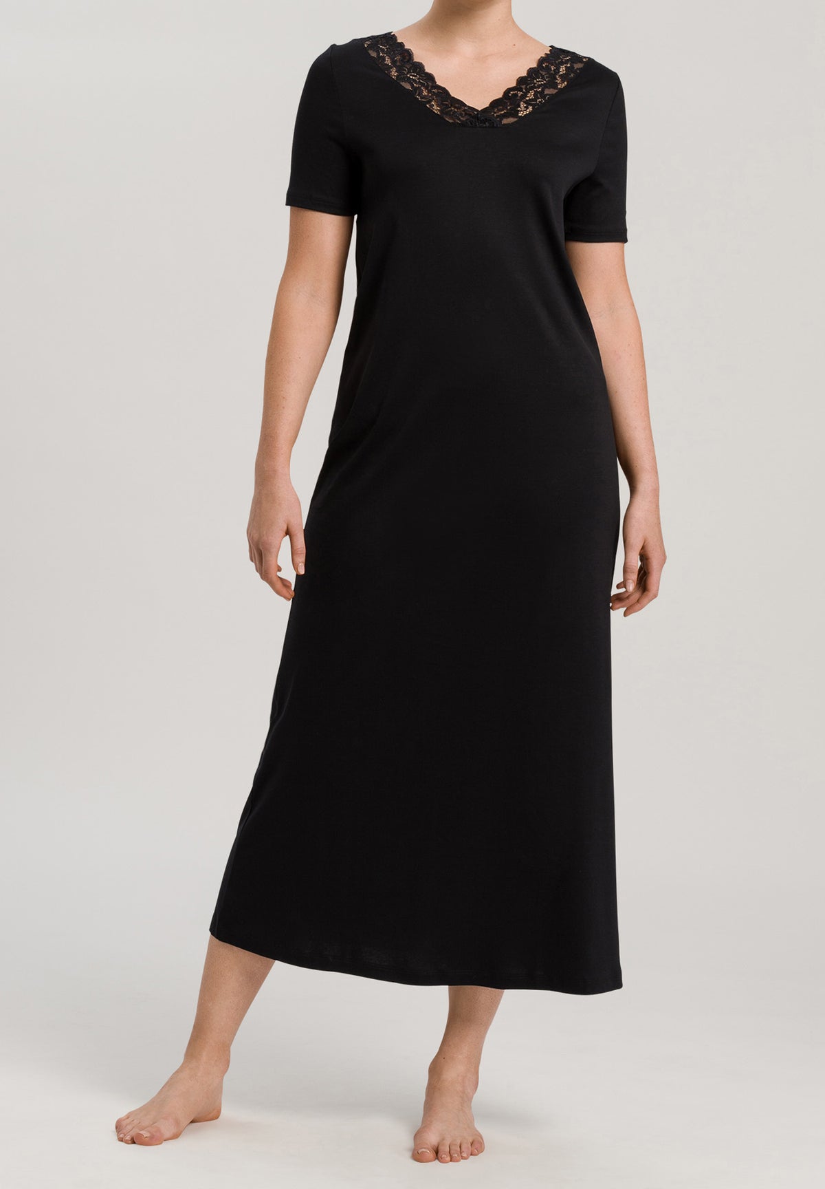 Moments Lace Trim Cotton Nightgown  | Black 77933-019