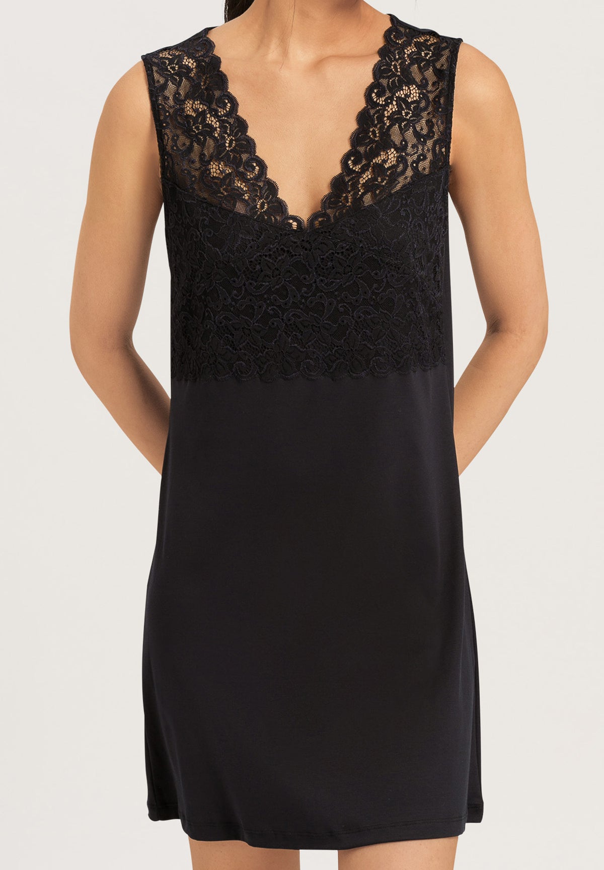 Moments V-Neck Cotton Tank Nightgown | Black 77929-019