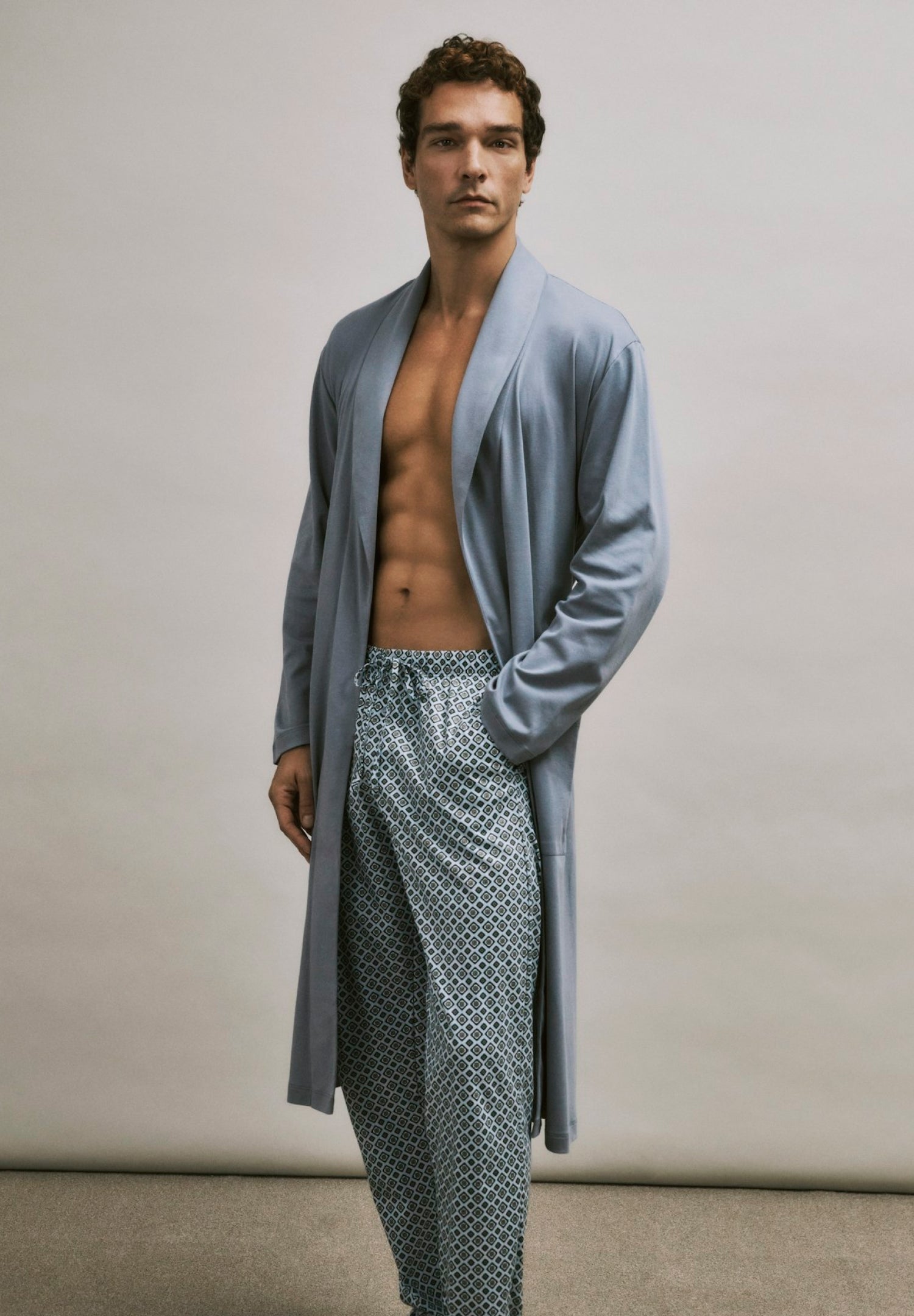Night And Day Shawl Collar Cotton Robe 120cm | Cliff Grey 75755-2680